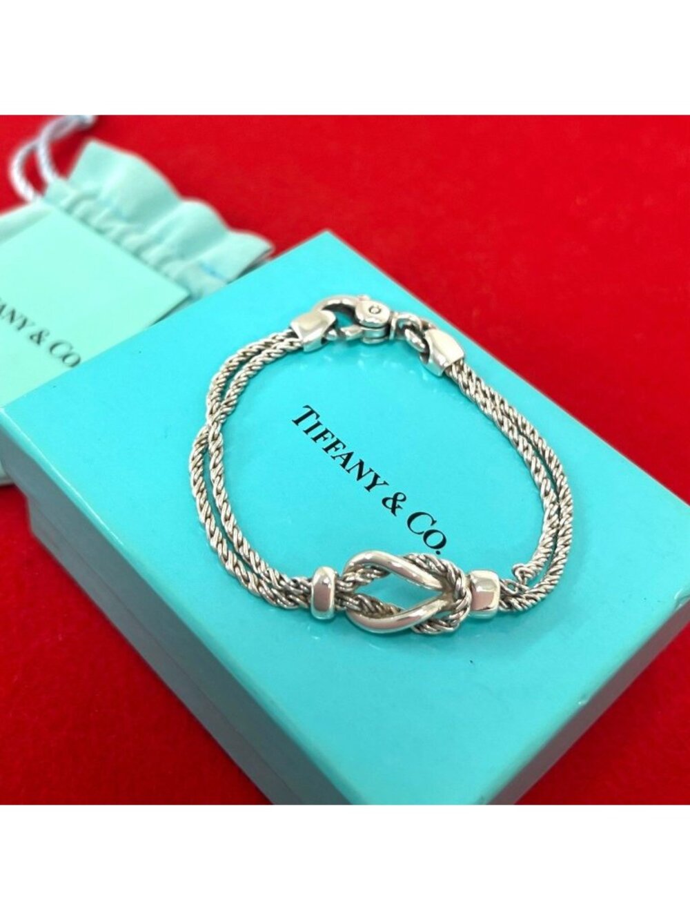 Tiffany & Co Box Double Rope Center Knot Bracelet 925 Sterling Silver